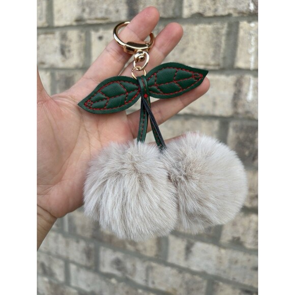 New Cherry Fuzzy Keychain Bag Charm Pulse Jewelry Beige - Picture 1 of 3